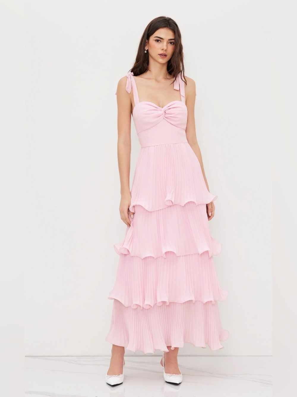 NWT Cider Pink Tiered Chiffon Maxi Dress with Tie Straps
